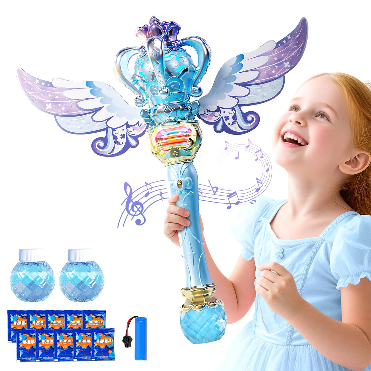 Uregoio Princess Bubble Wands Machine front view showing crown and wings for kids' magic play