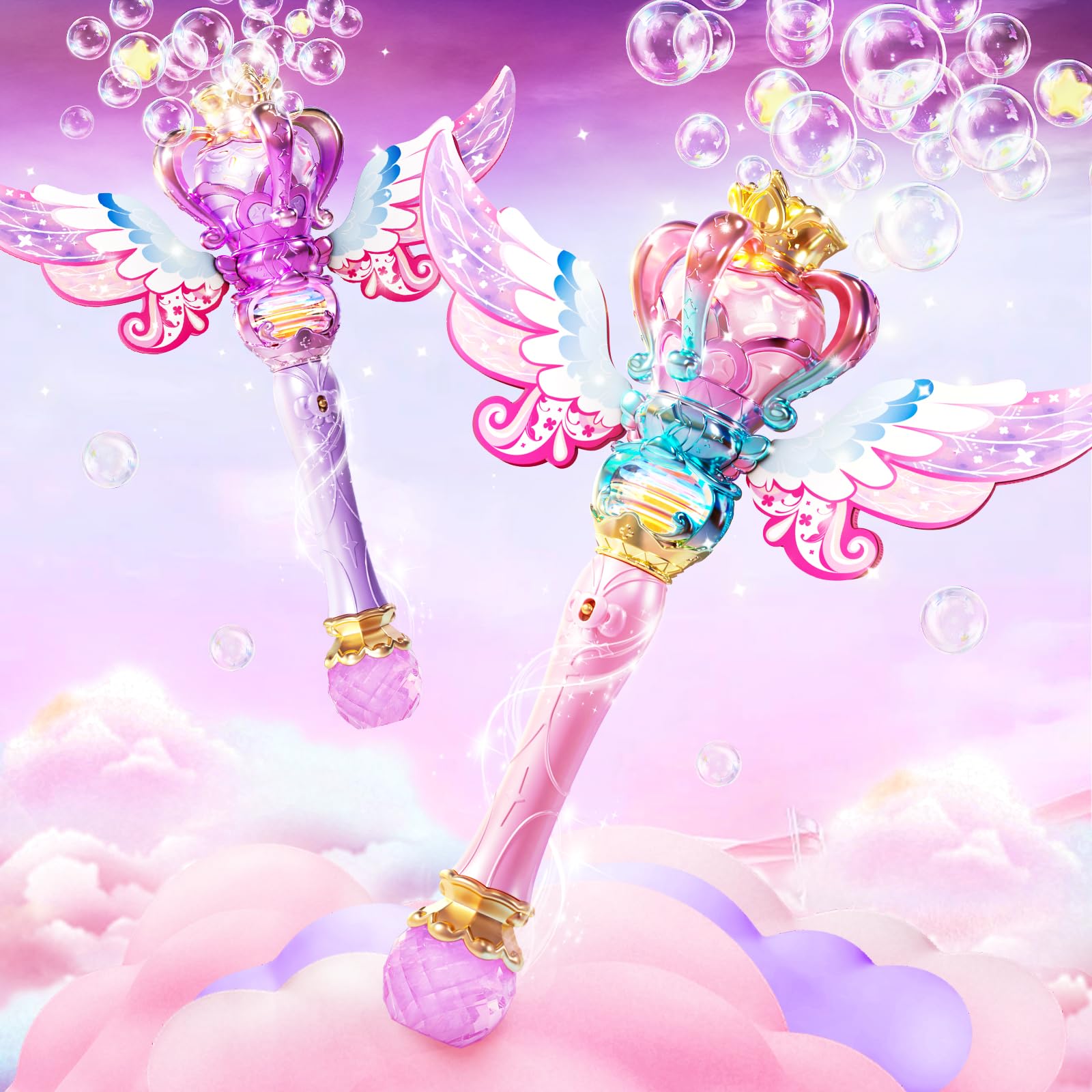 Uregoio Princess Bubble Wands outdoor mode with LED lights and rotation for backyard fun