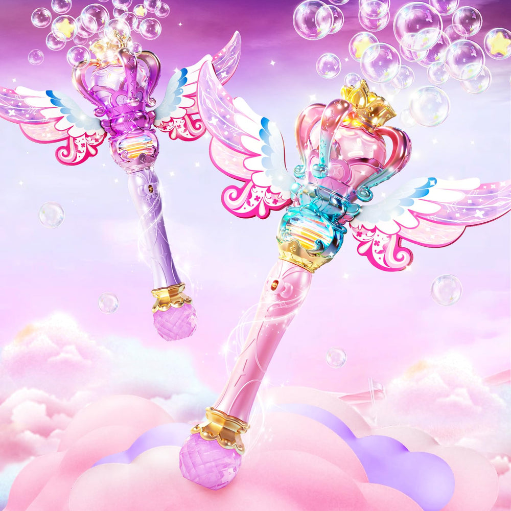 Uregoio Princess Bubble Wands outdoor mode with LED lights and rotation for backyard fun