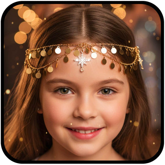 Urieo gold sequin head chain star halo for glamorous evening looks