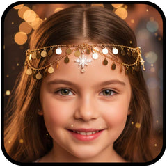 Urieo gold sequin head chain star halo for glamorous evening looks