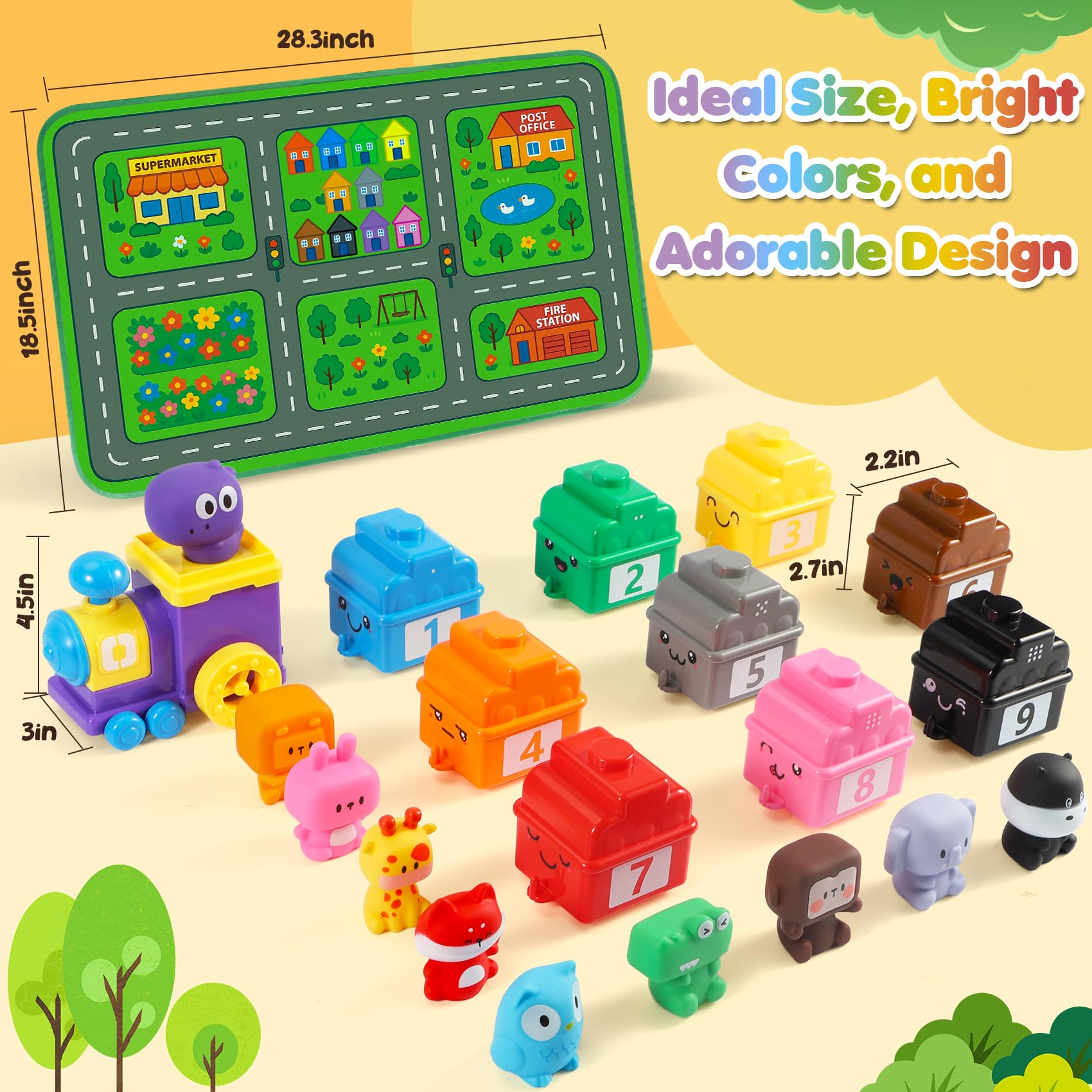URMYWO play mat with city streets and farm scenes supports role-play sessions.