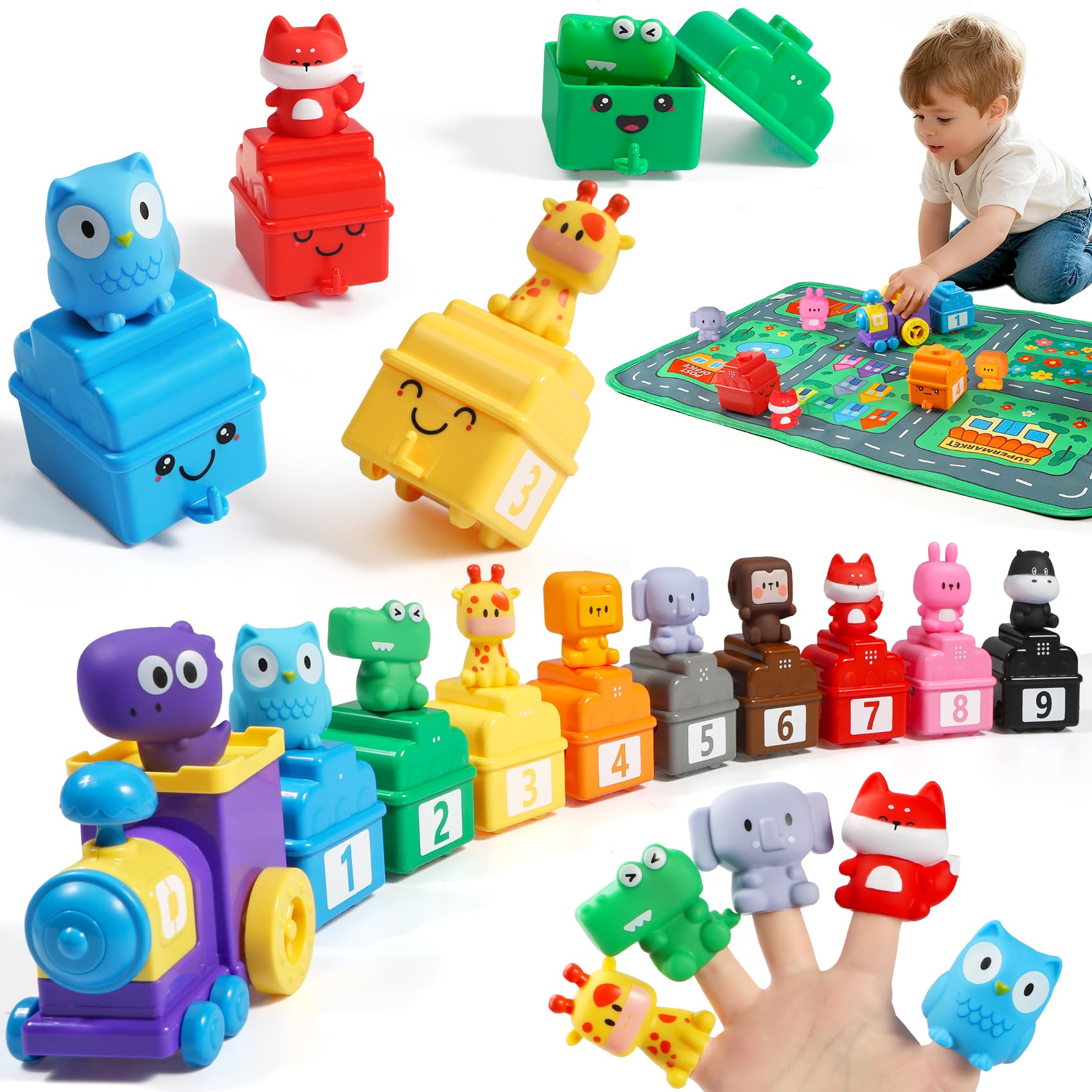 URMYWO train set with locomotive and nine cars promotes imaginative railway play.