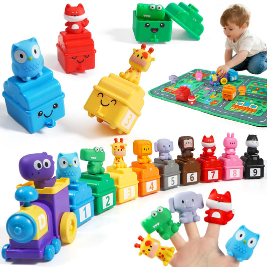 URMYWO train set with locomotive and nine cars promotes imaginative railway play.