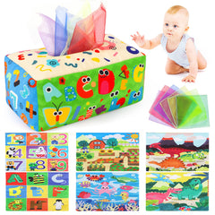 URMYWO baby tissue box toy pull-tissues promotes fine motor skills during play.