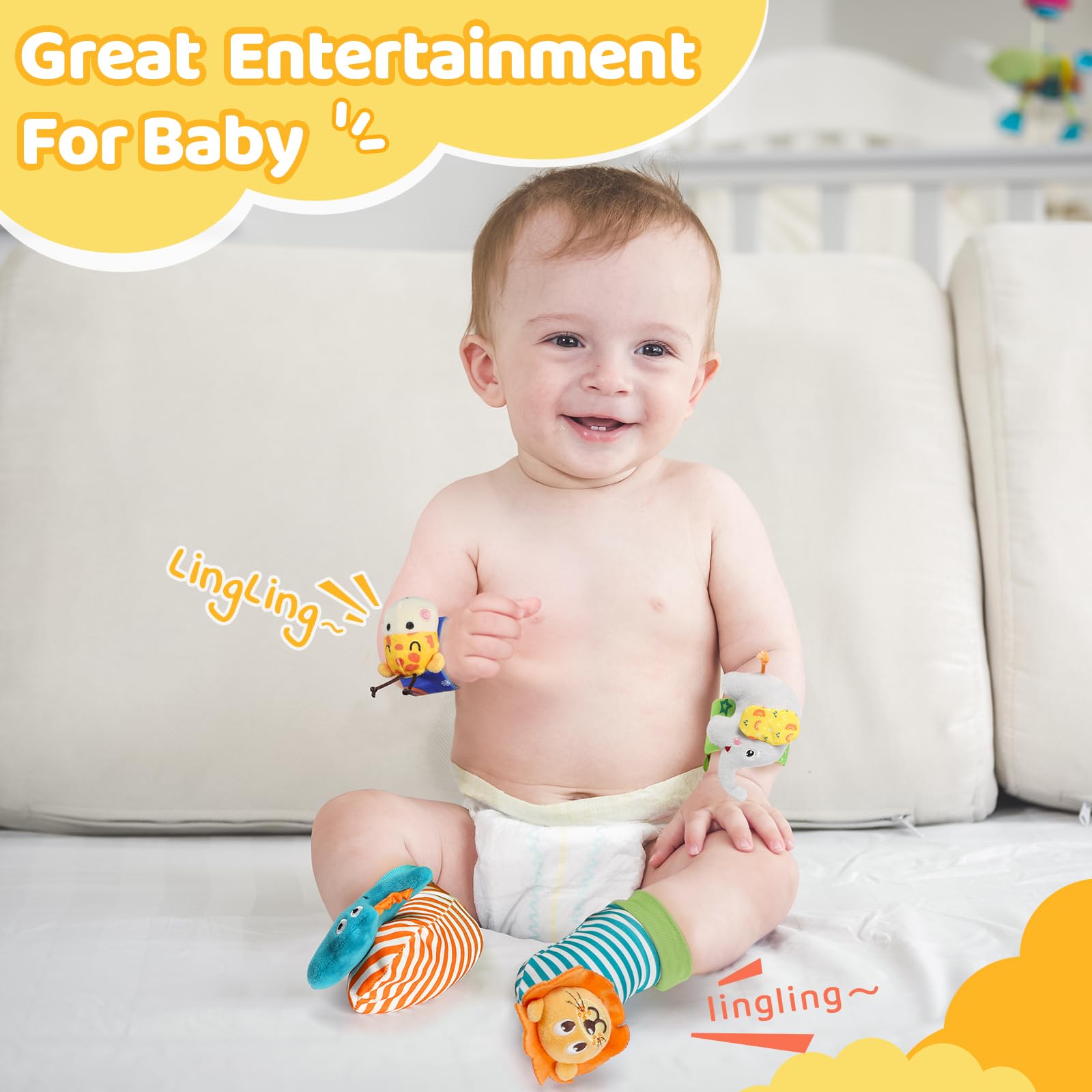 URMYWO built-in rattles and crinkle textures create engaging sounds during play.