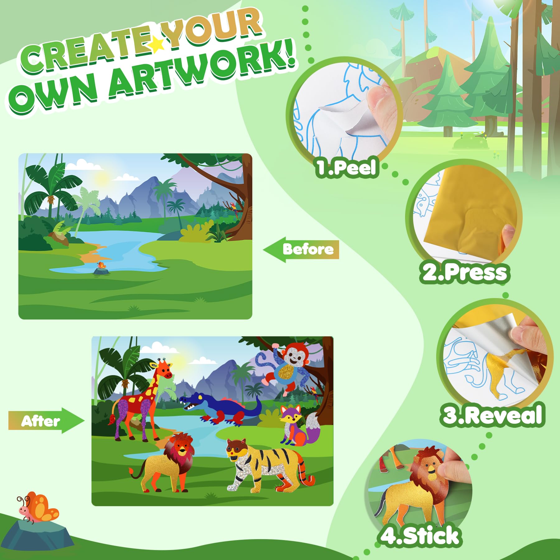 URMYWO foil sheets and stickers for colorful coloring and layering fun.