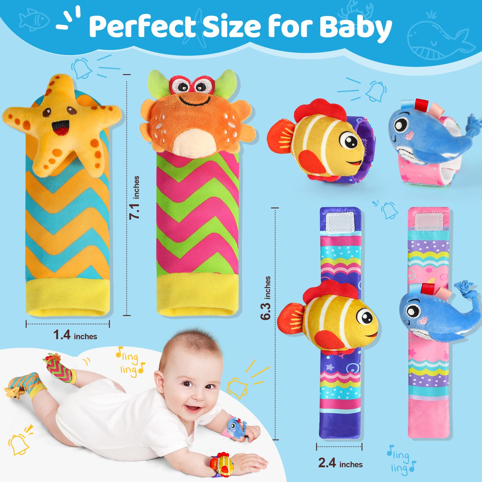 URMYWO sock rattles with animal plush stimulate grabbing and kicking