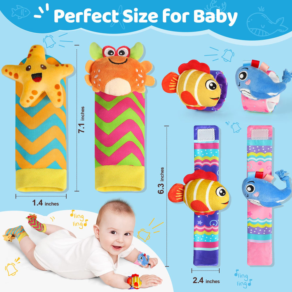URMYWO sock rattles with animal plush stimulate grabbing and kicking