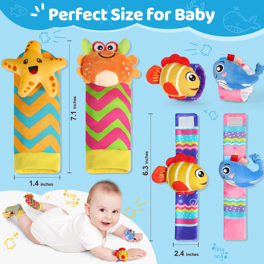 URMYWO sock rattles with animal plush stimulate grabbing and kicking