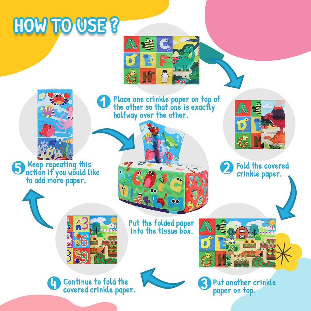 URMYWO tissue box toy features letters and numbers to inspire early learning.