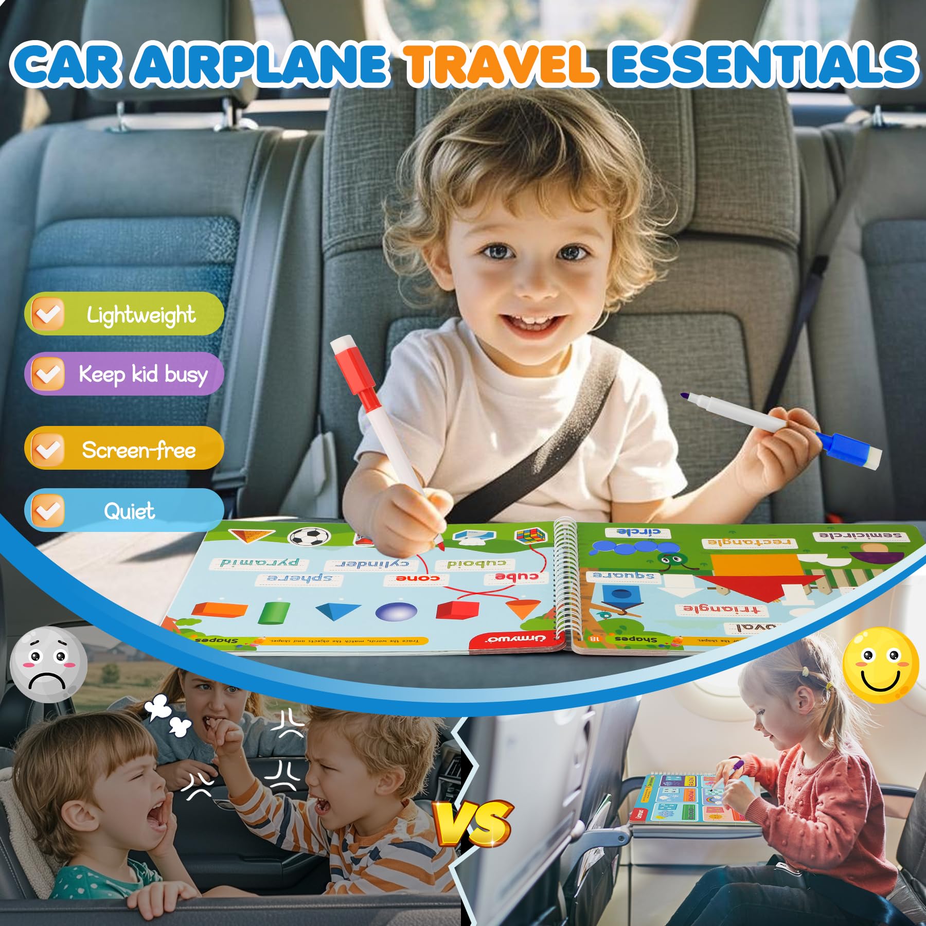 URMYWO travel activity book used during a car trip