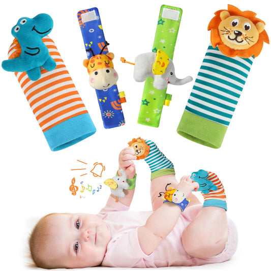 URMYWO wrist rattles with animal plush for babies, fosters visual engagement and early exploration.
