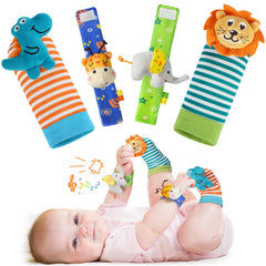 URMYWO wrist rattles with animal plush for babies, fosters visual engagement and early exploration.