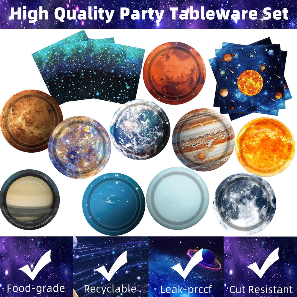 UROINEPA space plates planet designs for kids' birthday table