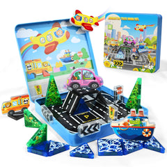 URRLUNA mini magnetic tiles road travel case for screen-free play on the go.