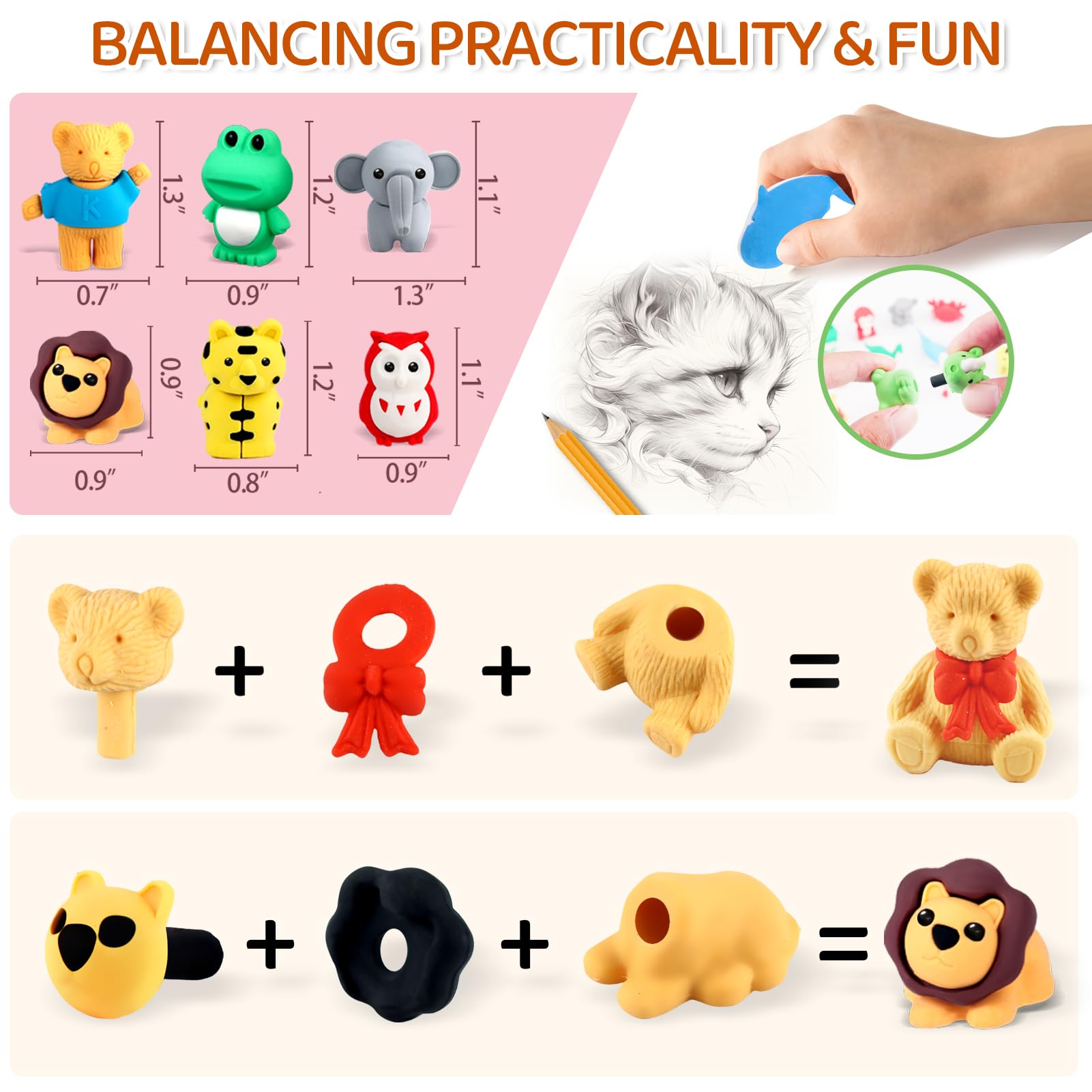 URSKYTOUS pet-collection erasers support fine motor practice and grouping.