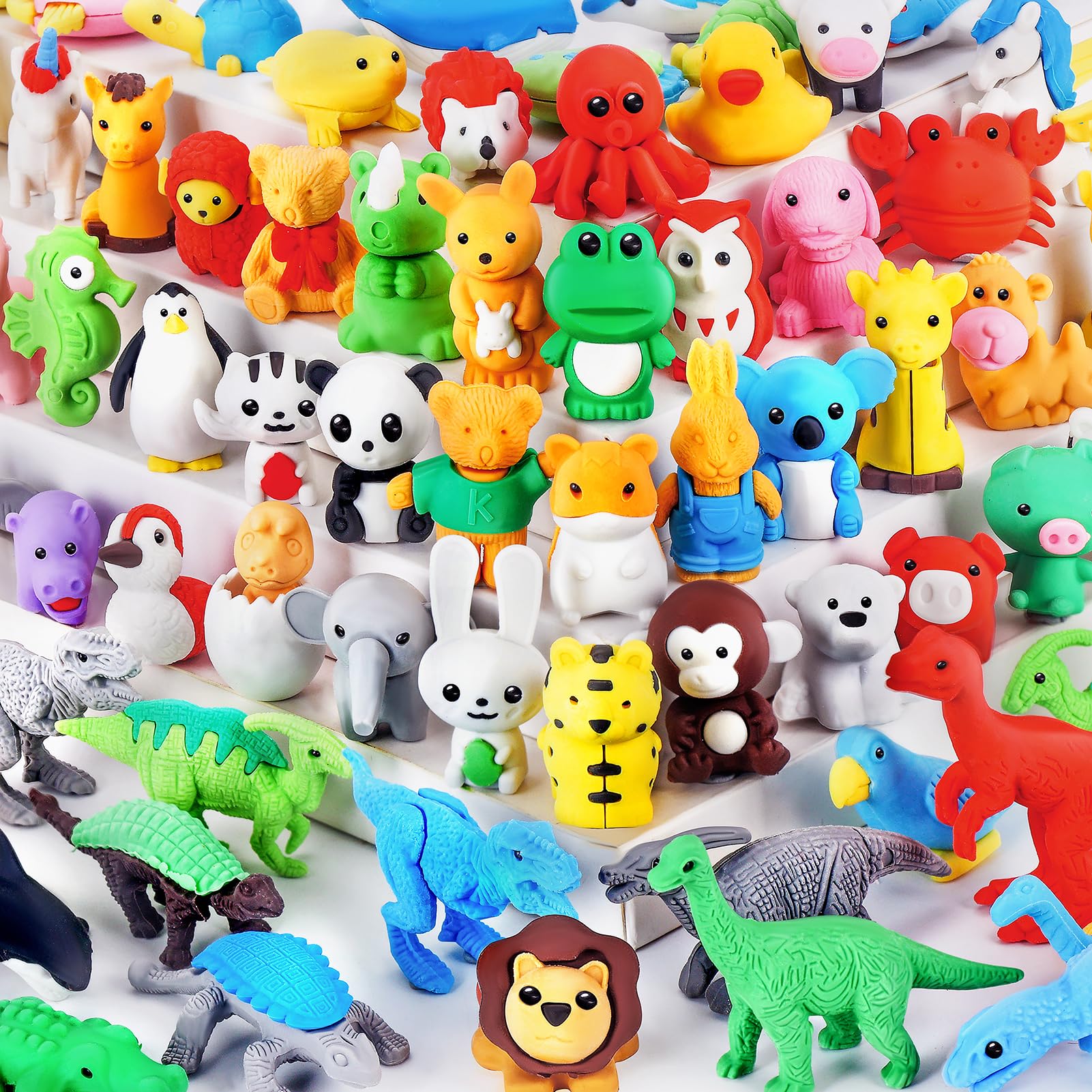 URSKYTOUS 60pcs animal erasers pack for desks and rewards