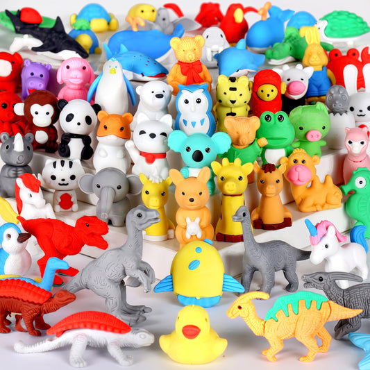 URSKYTOUS 64pcs animal erasers bulk, ideal for classroom rewards and desk pets.