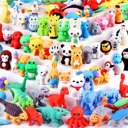 URSKYTOUS 80pc animal erasers pack for classroom rewards and creative play