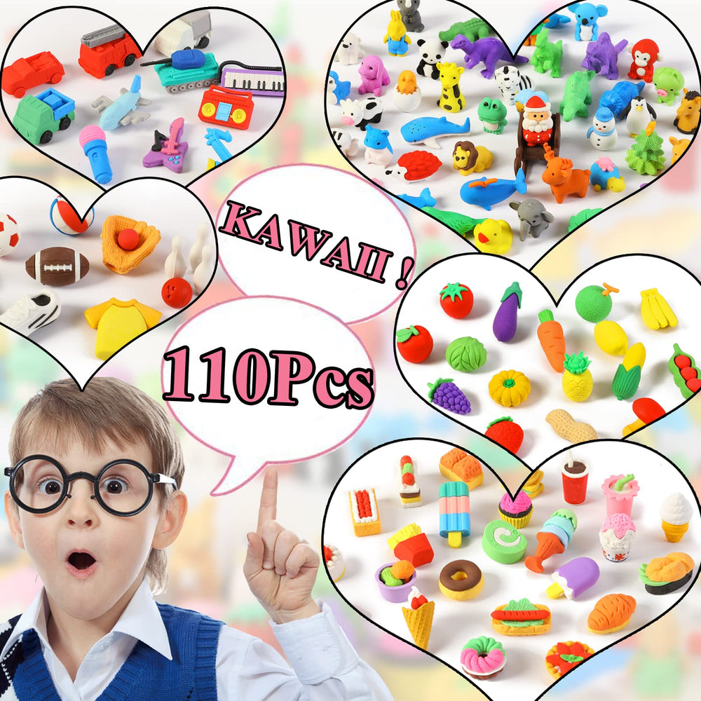 URSKYTOUS kawaii-cupcake-fast-food-erasers add playful flair to kids' desks.