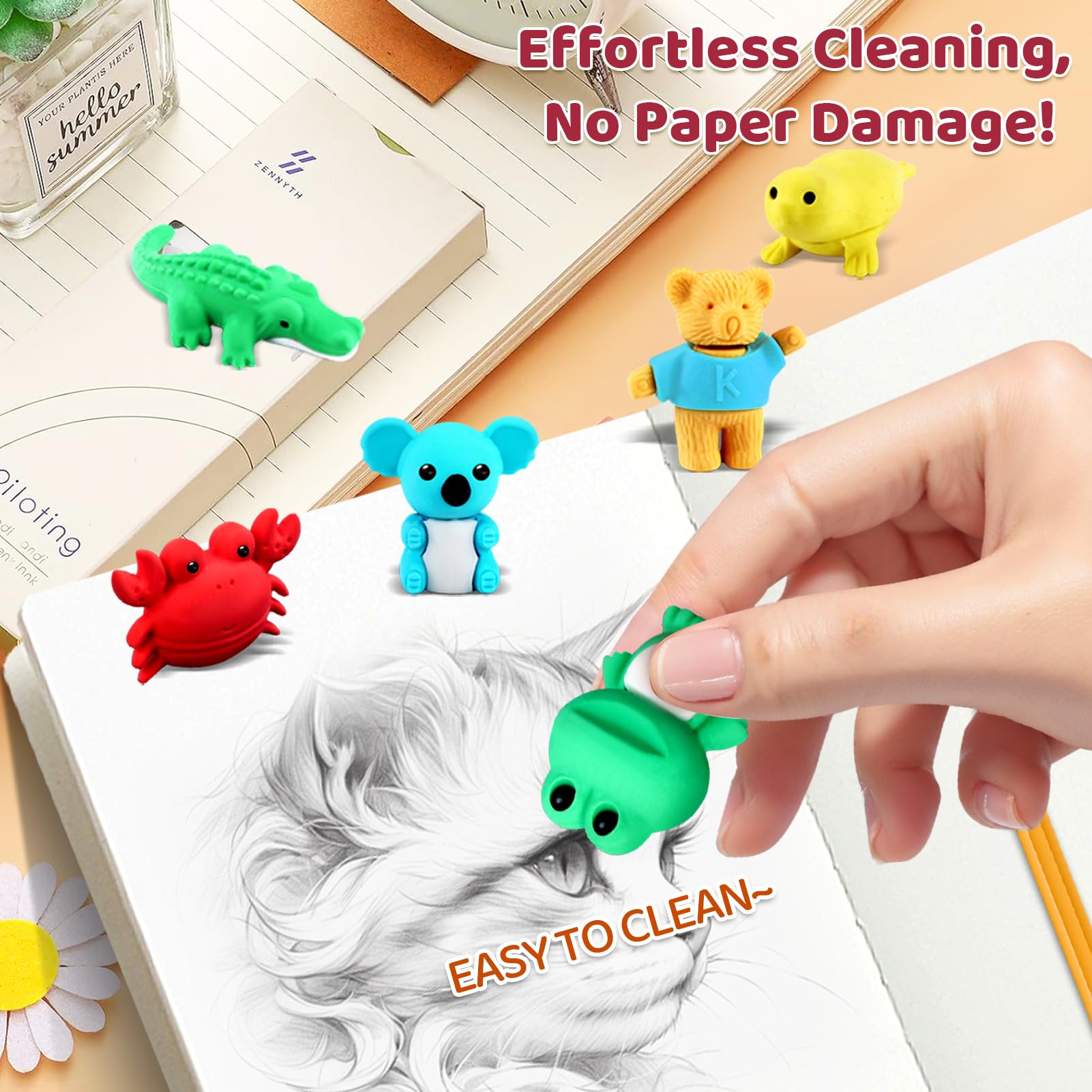 URSKYTOUS non-toxic erasers, safe for kids during school activities.