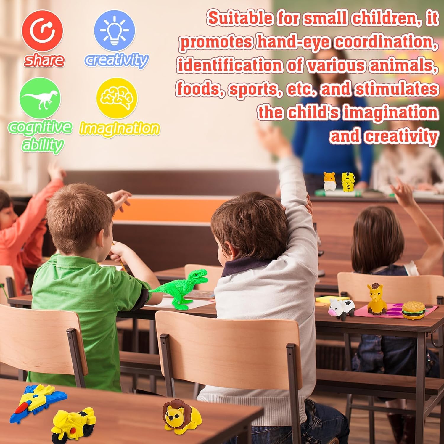URSKYTOUS sports erasers motivate active participation during classroom activities.