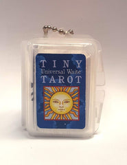 US Games Tiny Tarot keychain in hand for on-the-go readings