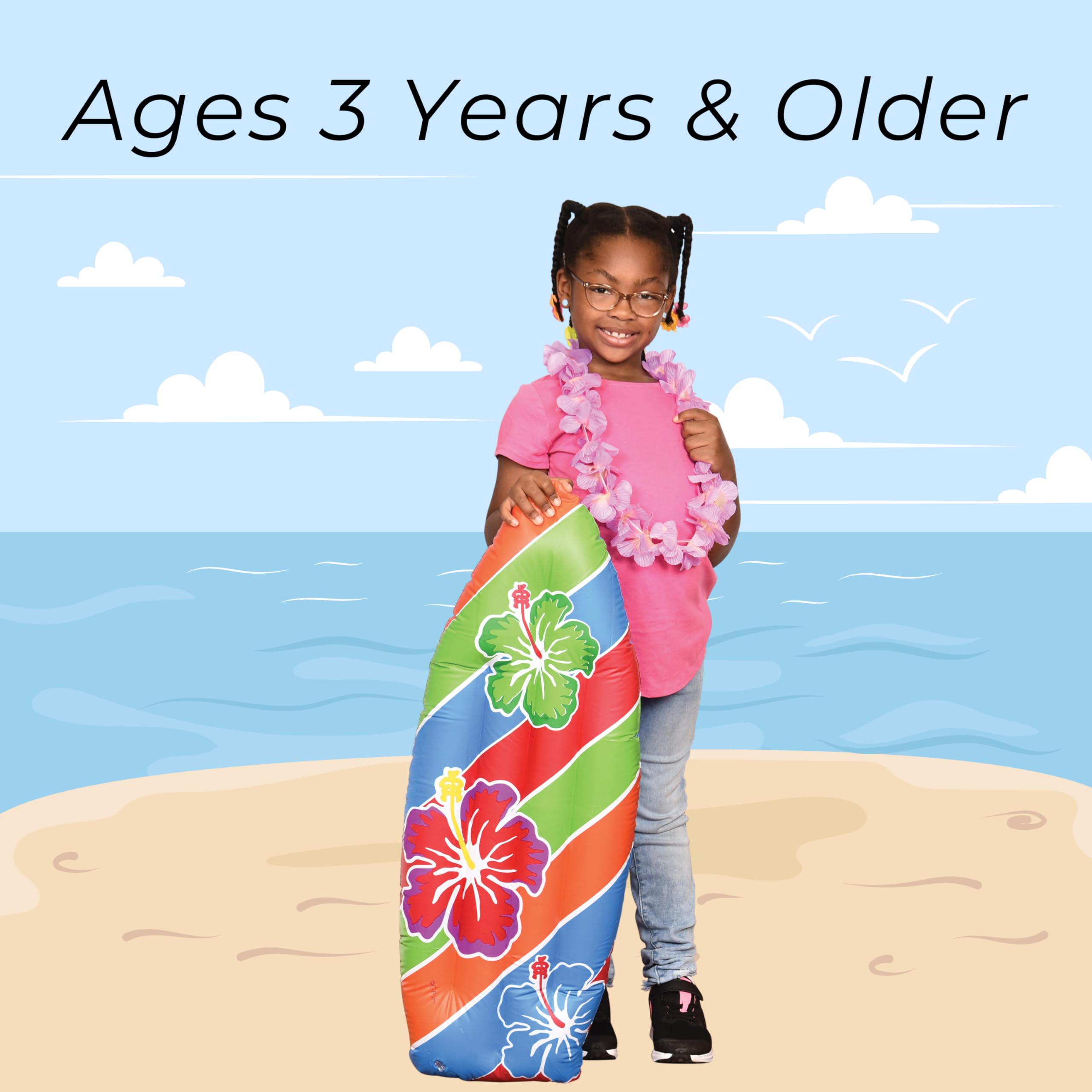 US Toy luau surfboard enjoyed by kids and adults during a tropical party.
