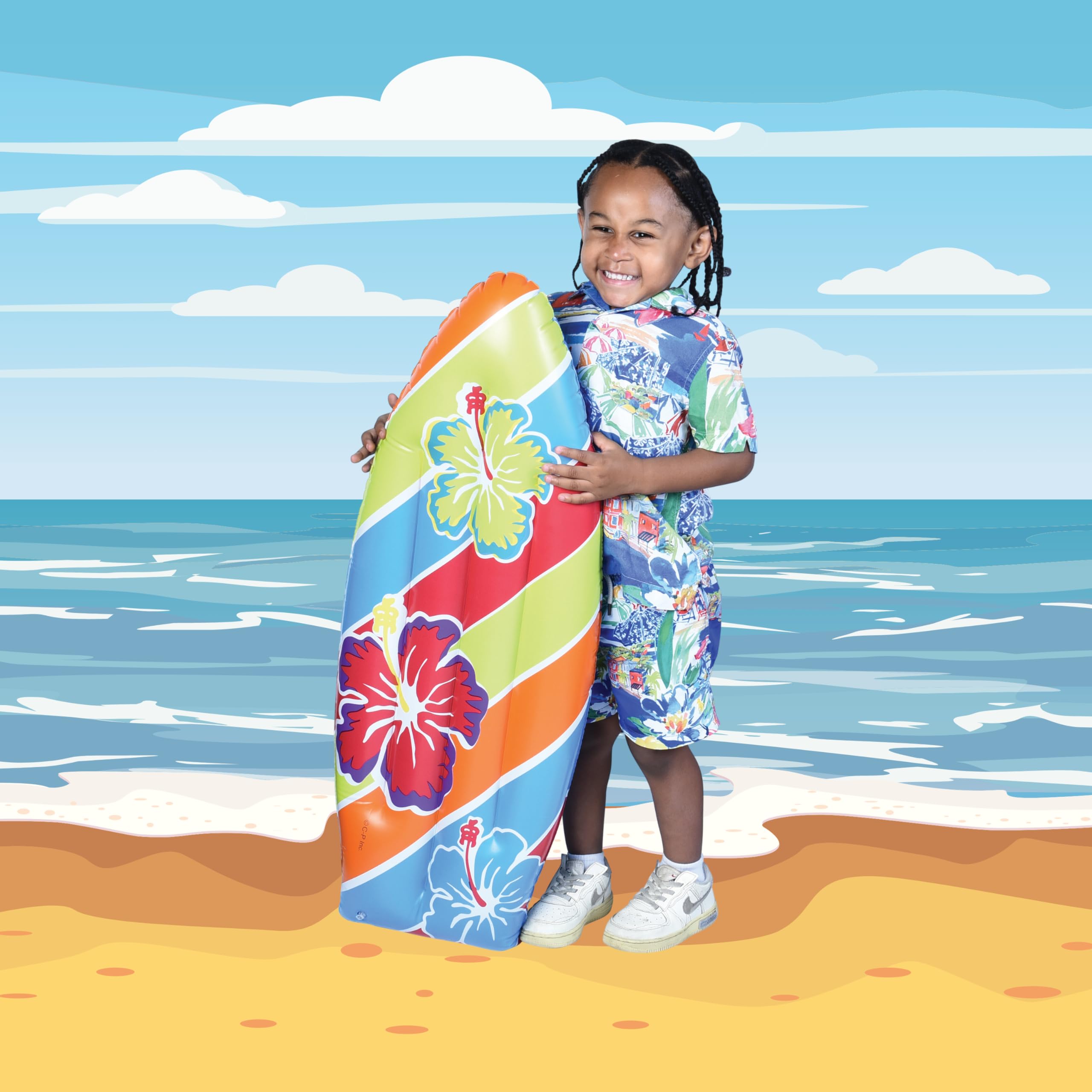 US Toy luau inflatable surfboard vinyl detail showing durable material.