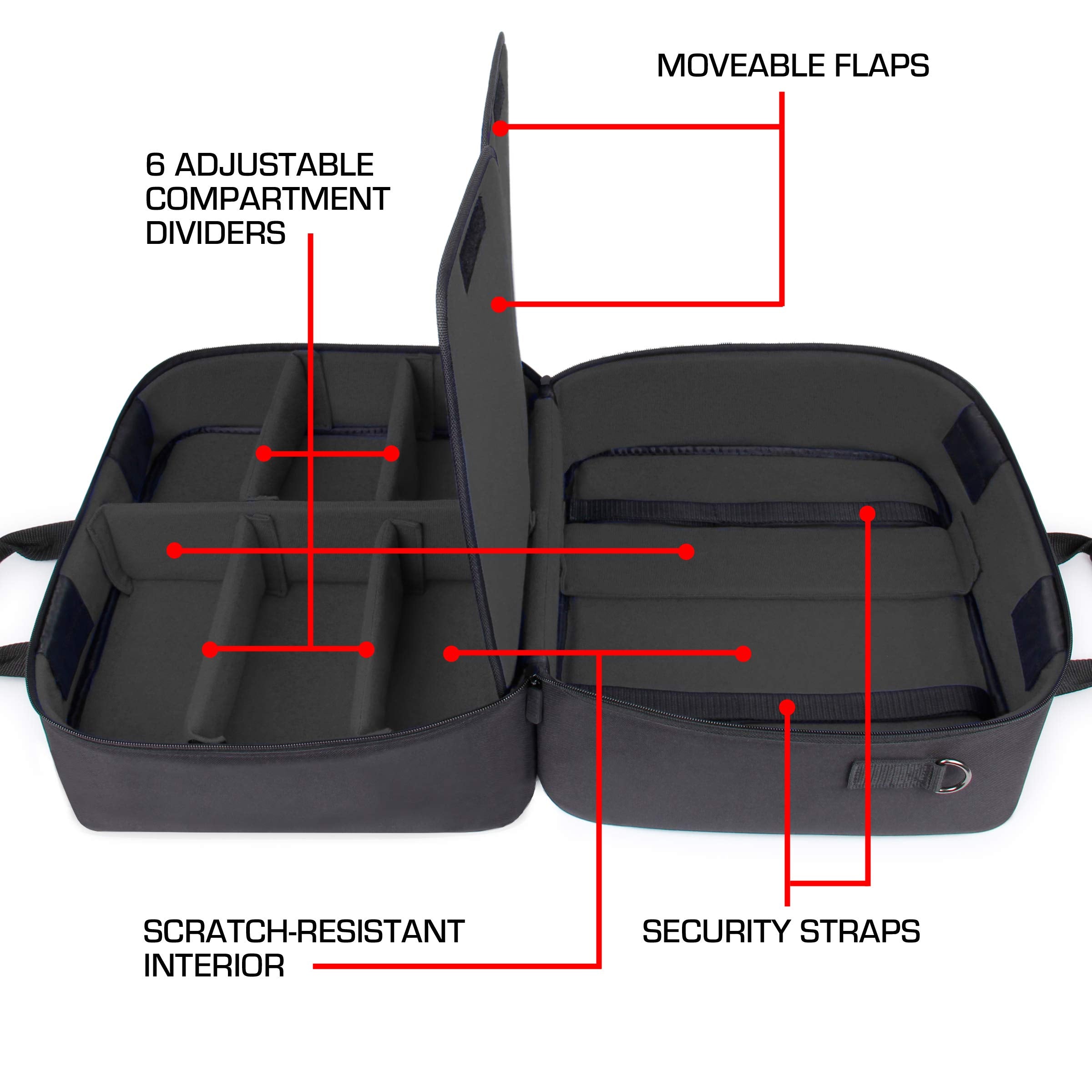 USA Gear XL reinforced padded interior — protects cards during travel.