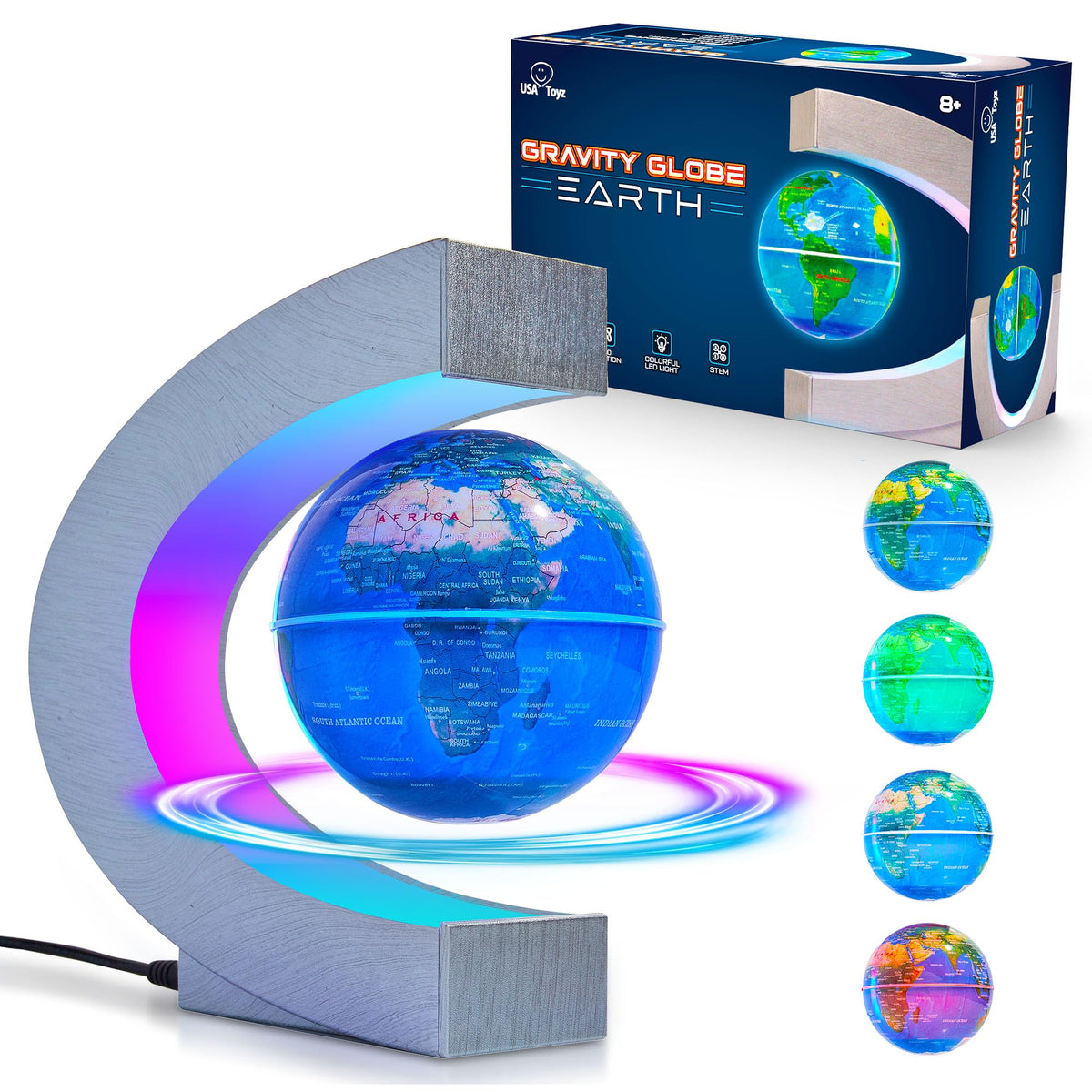 USA Toyz Gravity Globe Earth on a sleek C-frame base with levitating desk appeal