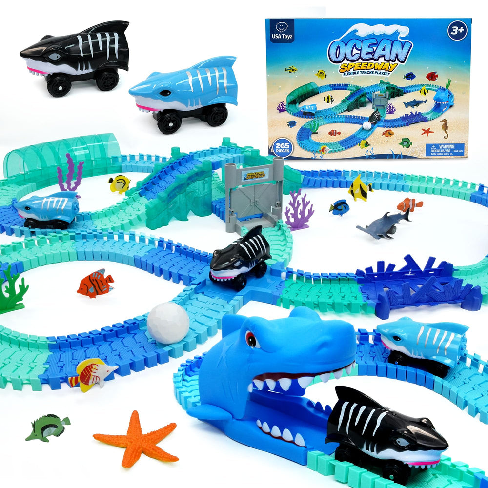 USA Toyz Ocean Race Tracks Set with shark cars for imaginative ocean racing.