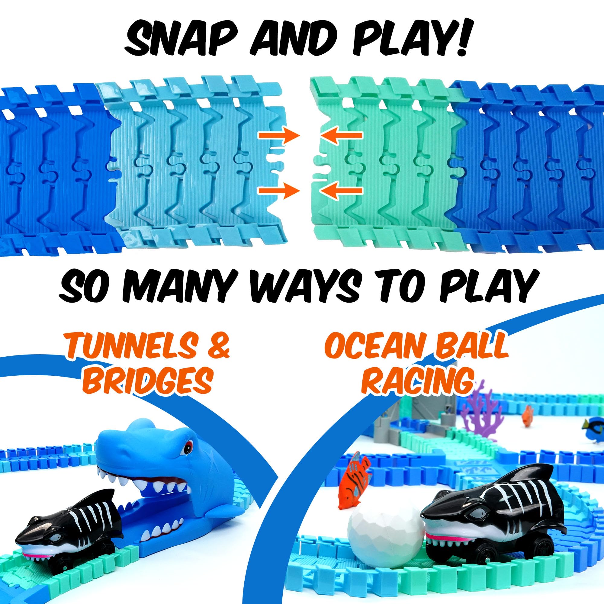 USA Toyz Ocean Tunnels and Bridges create immersive underwater raceways.