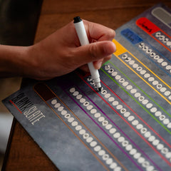 Pile of word cue cards for USAOPOLY Blank Slate in action.