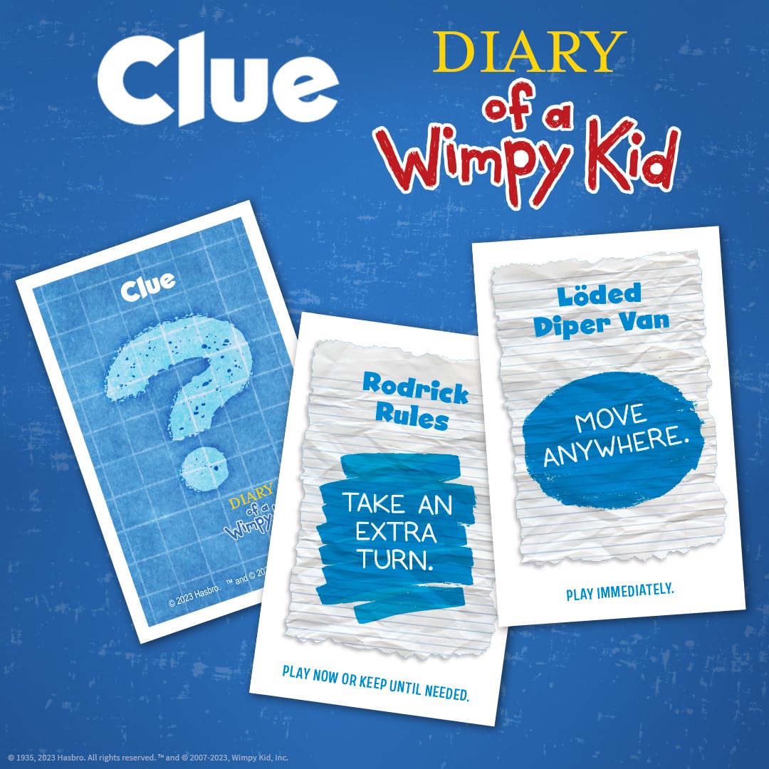 USAOPOLY Clue Diary of a Wimpy Kid location clue cards point to Manny’s path
