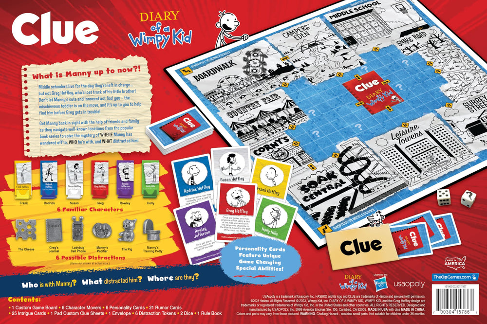 USAOPOLY Clue Diary of a Wimpy Kid rulebook with clear gameplay guidelines