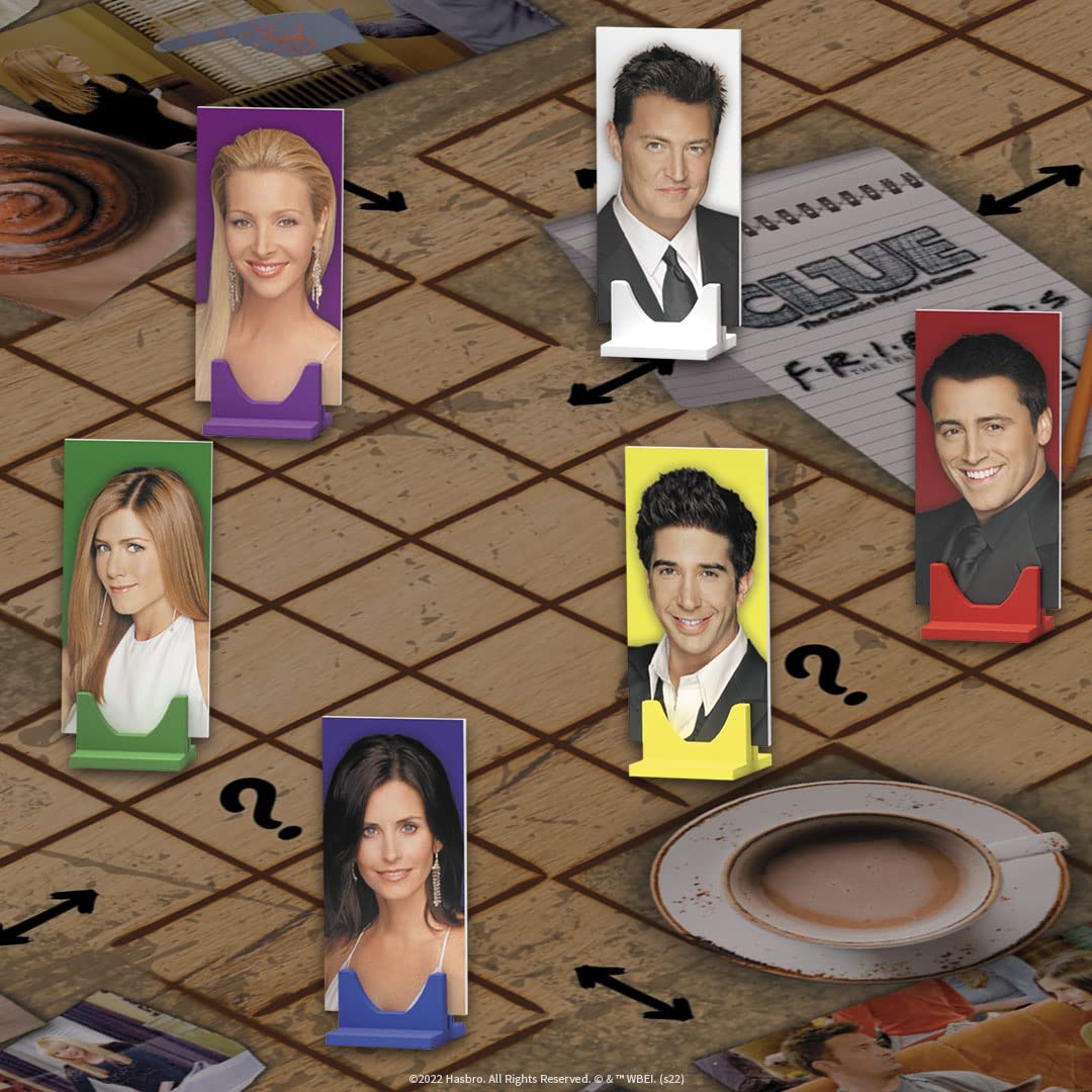 USAOPOLY CLUE Friends intrigue cards fuel suspenseful rounds.