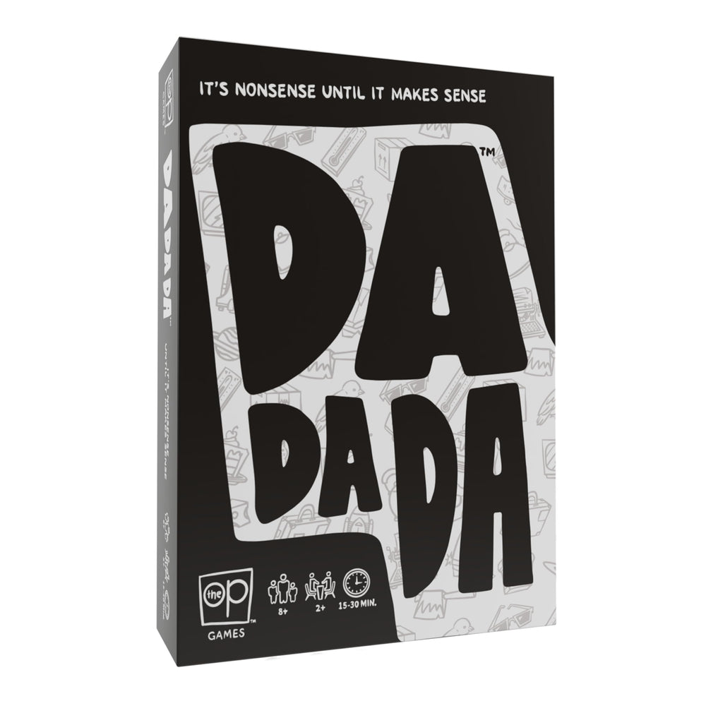 USAOPOLY Dadada box open shows the chaotic party game setup for group fun.