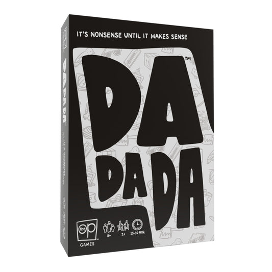 USAOPOLY Dadada box open shows the chaotic party game setup for group fun.