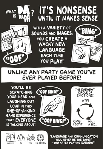 USAOPOLY Dadada card icons illustrate sounds and symbols fueling silly language play.