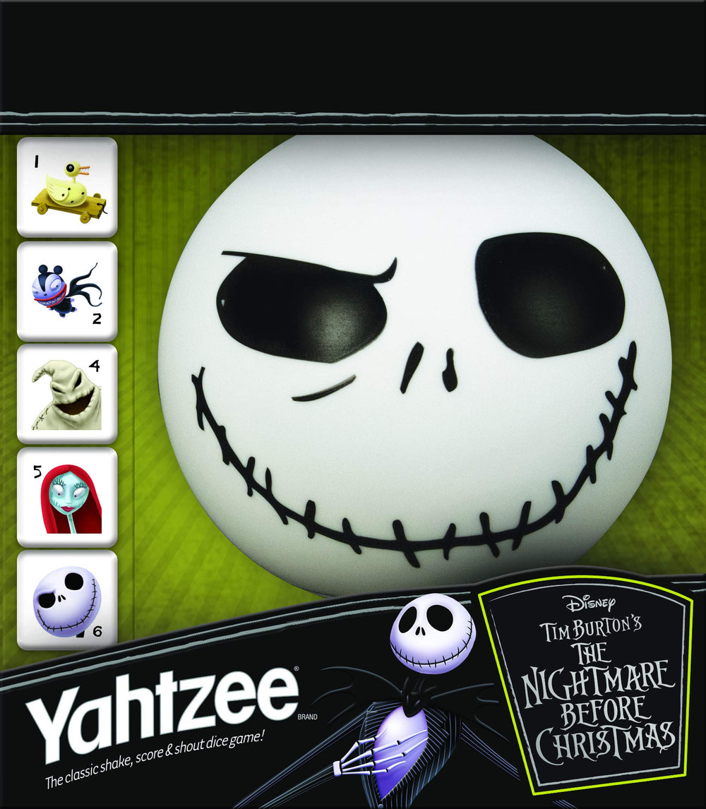 USAOPOLY Disney Yahtzee dice featuring Jack Skellington iconography for iconic rolls