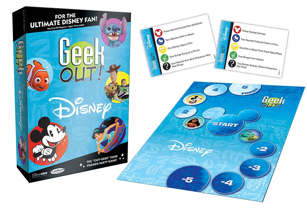 USAOPOLY Geek Out! Disney cards reveal 600 trivia prompts across Disney history.