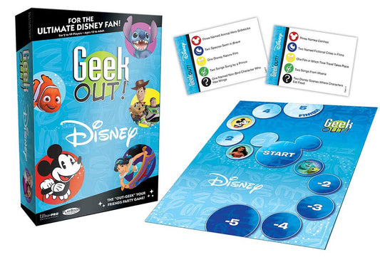 USAOPOLY Geek Out! Disney cards reveal 600 trivia prompts across Disney history.