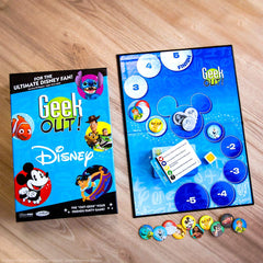 USAOPOLY Geek Out! Disney chip pieces add colorful stakes and player markers.