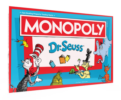 USAOPOLY Monopoly Dr. Seuss board with whimsical artwork for family game night