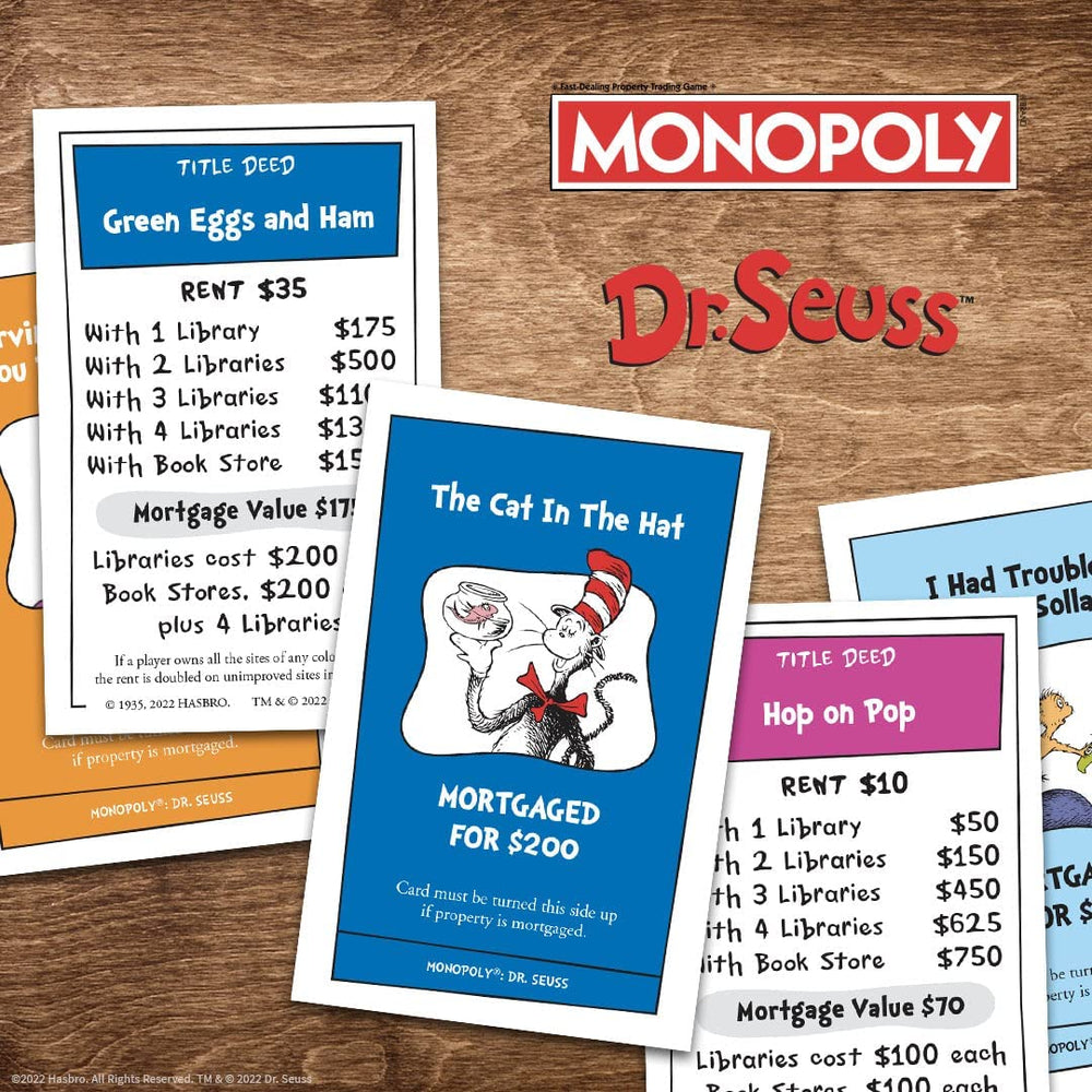 USAOPOLY Monopoly Dr. Seuss Explore cards adding twists to play