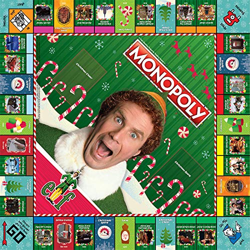 USAOPOLY Monopoly Elf box contents overview highlights all components.