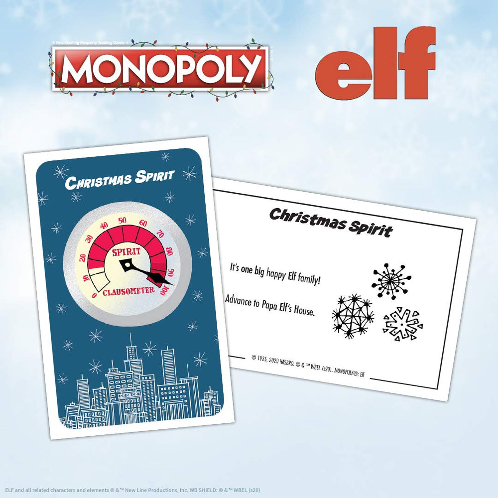 USAOPOLY Monopoly Elf card Christmas Cheer offers festive decision points.