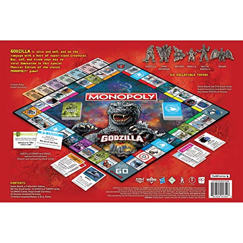USAOPOLY Monopoly Godzilla tokens offer immersive kaiju figures for dramatic battles.